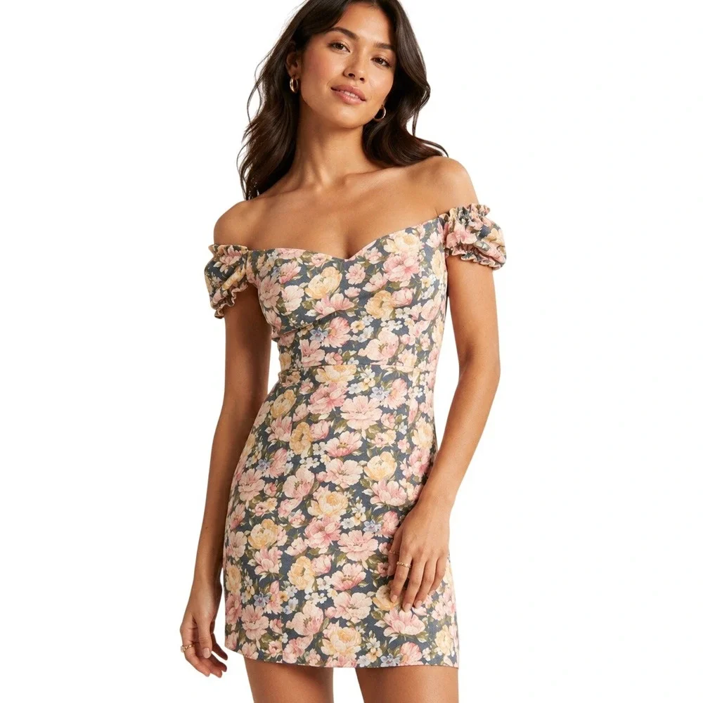 ABERCROMBIE & FITCH Cottagecore Floral Off Shoulder Corset Mini Dress NEW size M